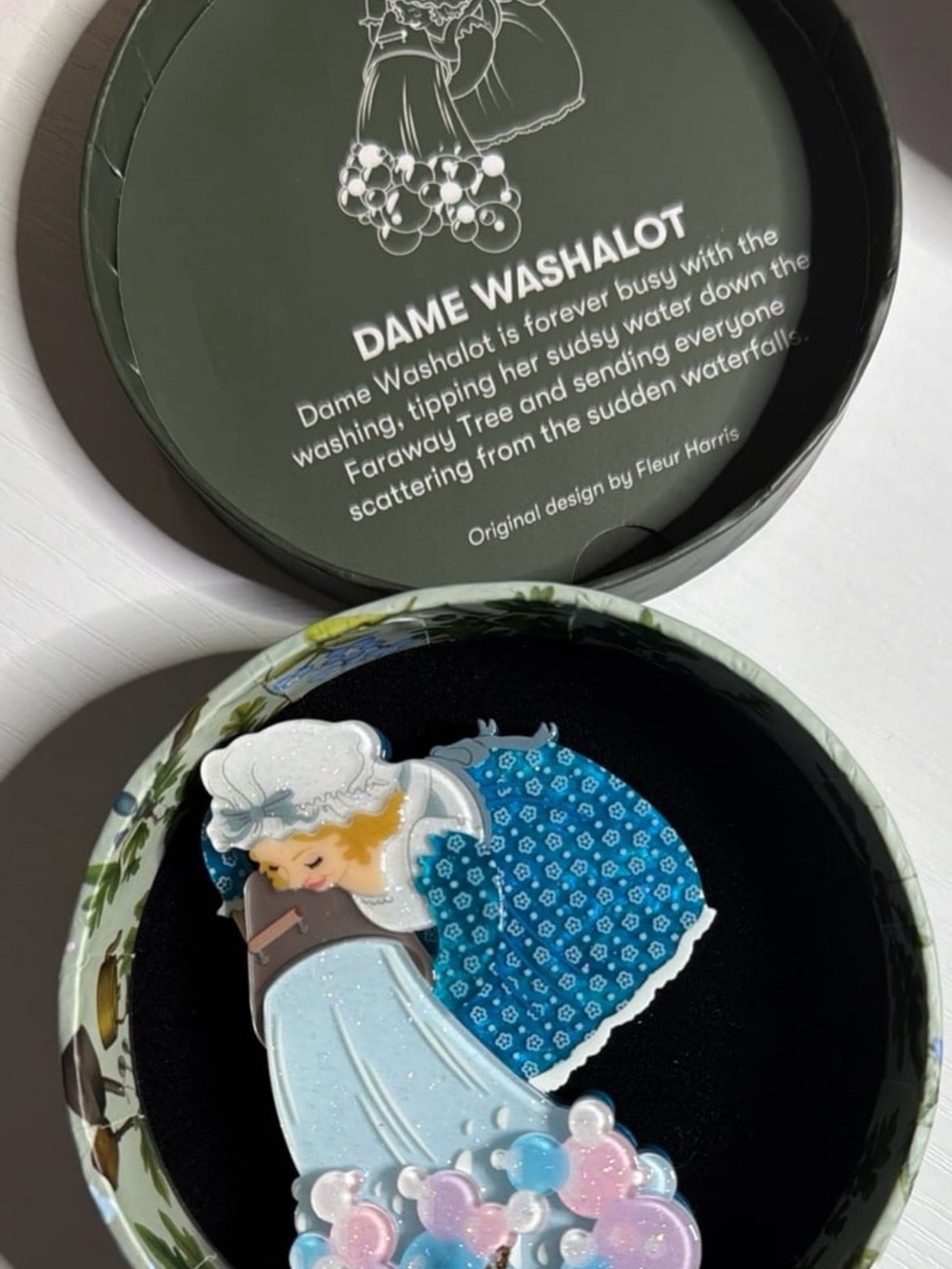 Erstwilder Dame Washalot Blue Enamel Brooch